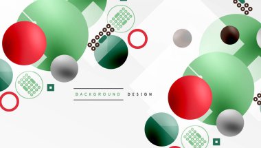 Minimalist soyut vektör tasarımı, katmanlı geometrik şekiller daireler, kareler ve yumuşak pastel eğimli üçgenler ve yarı şeffaf efektler. Çağdaş kullanım için mükemmel