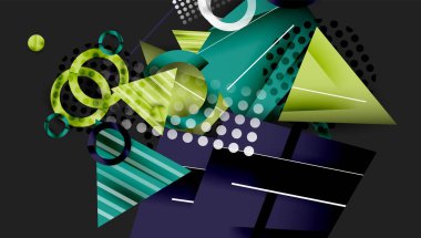 Soyut arkaplan - üst üste binen daireler, dikdörtgenler, ve yüksek eğimli üçgenler. Yarı saydam şekiller derinlik ve denge yaratır