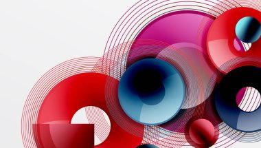 Üst üste binen dairelerin, düzgün eğimli ve şeffaflık efektli soyut bileşimi. Temiz ve modern tasarım derinliği, simetriyi ve asgari estetiği vurguluyor