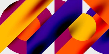 Dairelerin, yarım dairelerin ve parlak efektli ve düzgün eğimli üçgenlerin detaylı bileşimi. Yaratıcı ve teknolojiden ilham alan projeler için parlak ve modern bir vektör tasarımı