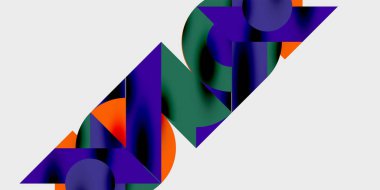Dinamik geometrik bir kompozisyonda daireler, çizgiler ve üçgenler içeren modern soyut bir arkaplan. Tarz, teknoloji veya yaratıcı temalı tasarımlar için mükemmel.