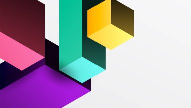 Temiz ve modern bir kompozisyonda izometrik üç boyutlu bloklar içeren gösterişli soyut tasarım. Canlı renkler ve geometrik hassasiyetle teknolojiden esinlenilmiş temalar için mükemmel.