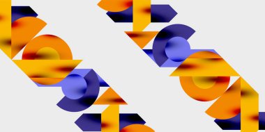 Dairelerin, yarım dairelerin ve parlak efektli ve düzgün eğimli üçgenlerin detaylı bileşimi. Yaratıcı ve teknolojiden ilham alan projeler için parlak ve modern bir vektör tasarımı