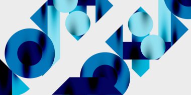 Dairelerin, yarım dairelerin ve parlak efektli ve düzgün eğimli üçgenlerin detaylı bileşimi. Yaratıcı ve teknolojiden ilham alan projeler için parlak ve modern bir vektör tasarımı