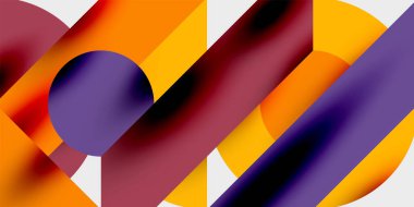 Dinamik geometrik bir kompozisyonda daireler, çizgiler ve üçgenler içeren modern soyut bir arkaplan. Tarz, teknoloji veya yaratıcı temalı tasarımlar için mükemmel.