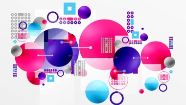 Minimalist soyut vektör tasarımı, katmanlı geometrik şekiller daireler, kareler ve yumuşak pastel eğimli üçgenler ve yarı şeffaf efektler. Çağdaş kullanım için mükemmel