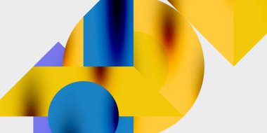 Dinamik geometrik bir kompozisyonda daireler, çizgiler ve üçgenler içeren modern soyut bir arkaplan. Tarz, teknoloji veya yaratıcı temalı tasarımlar için mükemmel.