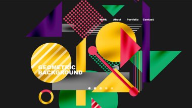 Geometric Abstract Background with Bold Shapes and Contrasting Colors. Circles, triangles, squares and lines with shadow effect clipart