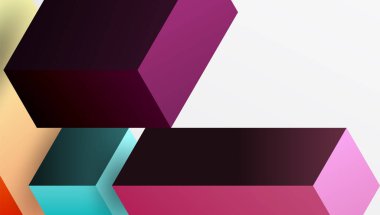 Temiz ve modern bir kompozisyonda izometrik üç boyutlu bloklar içeren gösterişli soyut tasarım. Canlı renkler ve geometrik hassasiyetle teknolojiden esinlenilmiş temalar için mükemmel.