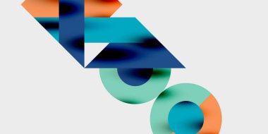 Dairelerin, yarım dairelerin ve parlak efektli ve düzgün eğimli üçgenlerin detaylı bileşimi. Yaratıcı ve teknolojiden ilham alan projeler için parlak ve modern bir vektör tasarımı