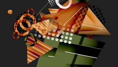 Soyut arkaplan - üst üste binen daireler, dikdörtgenler, ve yüksek eğimli üçgenler. Yarı saydam şekiller derinlik ve denge yaratır