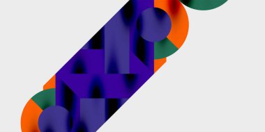 Dinamik geometrik bir kompozisyonda daireler, çizgiler ve üçgenler içeren modern soyut bir arkaplan. Tarz, teknoloji veya yaratıcı temalı tasarımlar için mükemmel.