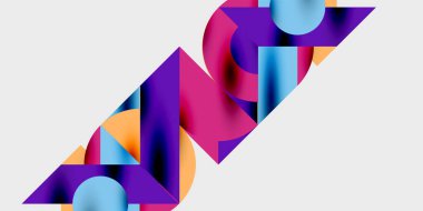 Dinamik geometrik bir kompozisyonda daireler, çizgiler ve üçgenler içeren modern soyut bir arkaplan. Tarz, teknoloji veya yaratıcı temalı tasarımlar için mükemmel.