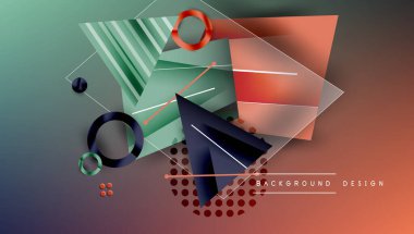 Soyut arkaplan - üst üste binen daireler, dikdörtgenler, ve yüksek eğimli üçgenler. Yarı saydam şekiller derinlik ve denge yaratır