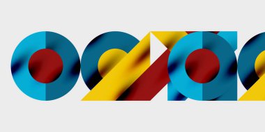 Dairelerin, yarım dairelerin ve parlak efektli ve düzgün eğimli üçgenlerin detaylı bileşimi. Yaratıcı ve teknolojiden ilham alan projeler için parlak ve modern bir vektör tasarımı