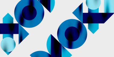 Dairelerin, yarım dairelerin ve parlak efektli ve düzgün eğimli üçgenlerin detaylı bileşimi. Yaratıcı ve teknolojiden ilham alan projeler için parlak ve modern bir vektör tasarımı