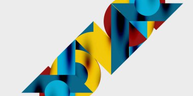 Dairelerin, yarım dairelerin ve parlak efektli ve düzgün eğimli üçgenlerin detaylı bileşimi. Yaratıcı ve teknolojiden ilham alan projeler için parlak ve modern bir vektör tasarımı