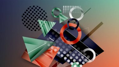 Soyut arkaplan - üst üste binen daireler, dikdörtgenler, ve yüksek eğimli üçgenler. Yarı saydam şekiller derinlik ve denge yaratır