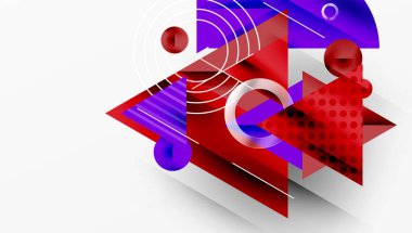 Parlak soyut arkaplan - parlak eğim tonlarıyla katmanlı üçgenler. Yarı şeffaf şekiller derinlik ve çağdaş estetik ekler