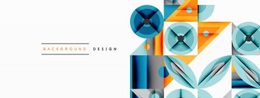 Kesişen şekiller, daireler, üçgenler ve gradyanlar ile geometrik soyut bileşim, canlı renkleri ve dinamik karşıtlıkları harmanlayarak modern, geleceksel bir görsel tasarım yaratmak için