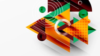 Parlak soyut arkaplan - parlak eğim tonlarıyla katmanlı üçgenler. Yarı şeffaf şekiller derinlik ve çağdaş estetik ekler