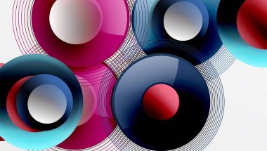 Üst üste binen dairelerin, düzgün eğimli ve şeffaflık efektli soyut bileşimi. Temiz ve modern tasarım derinliği, simetriyi ve asgari estetiği vurguluyor