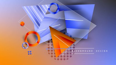 Soyut arkaplan - üst üste binen daireler, dikdörtgenler, ve yüksek eğimli üçgenler. Yarı saydam şekiller derinlik ve denge yaratır