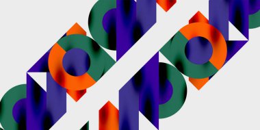 Dinamik geometrik bir kompozisyonda daireler, çizgiler ve üçgenler içeren modern soyut bir arkaplan. Tarz, teknoloji veya yaratıcı temalı tasarımlar için mükemmel.