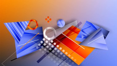 Soyut arkaplan - üst üste binen daireler, dikdörtgenler, ve yüksek eğimli üçgenler. Yarı saydam şekiller derinlik ve denge yaratır