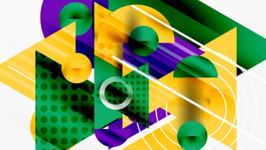 Üstüste binen Şeffaf Üçgenler ve Çemberlerle Modern Soyut Tasarım