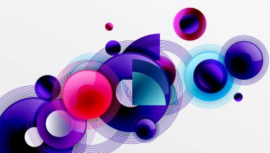 Üst üste binen daireler, parlak renkler ve pürüzsüz gradyanlarla gösterişli vektör tasarımı. Derinliği, simetrisi ve hafif arkaplanda minimalist zarafeti olan dinamik kompozisyon