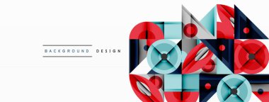 Kesişen şekiller, daireler, üçgenler ve gradyanlar ile geometrik soyut bileşim, canlı renkleri ve dinamik karşıtlıkları harmanlayarak modern, geleceksel bir görsel tasarım yaratmak için