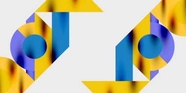 Dinamik geometrik bir kompozisyonda daireler, çizgiler ve üçgenler içeren modern soyut bir arkaplan. Tarz, teknoloji veya yaratıcı temalı tasarımlar için mükemmel.