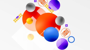 Minimalist soyut vektör tasarımı, katmanlı geometrik şekiller daireler, kareler ve yumuşak pastel eğimli üçgenler ve yarı şeffaf efektler. Çağdaş kullanım için mükemmel