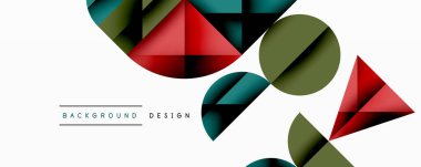Çemberler ve üçgenlerin kesiştiği soyut geometrik desen. Yüksek kontrastlı kompozisyon derinlik yaratır ve dinamik, modern estetik