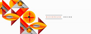 Kesişen şekiller, daireler, üçgenler ve gradyanlar ile geometrik soyut bileşim, canlı renkleri ve dinamik karşıtlıkları harmanlayarak modern, geleceksel bir görsel tasarım yaratmak için