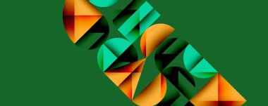 Çemberler ve üçgenlerin kesiştiği soyut geometrik desen. Yüksek kontrastlı kompozisyon derinlik yaratır ve dinamik, modern estetik