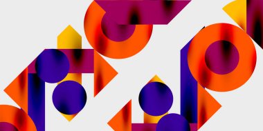 Dairelerin, yarım dairelerin ve parlak efektli ve düzgün eğimli üçgenlerin detaylı bileşimi. Yaratıcı ve teknolojiden ilham alan projeler için parlak ve modern bir vektör tasarımı