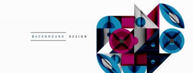 Kesişen şekiller, daireler, üçgenler ve gradyanlar ile geometrik soyut bileşim, canlı renkleri ve dinamik karşıtlıkları harmanlayarak modern, geleceksel bir görsel tasarım yaratmak için