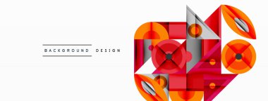 Kesişen şekiller, daireler, üçgenler ve gradyanlar ile geometrik soyut bileşim, canlı renkleri ve dinamik karşıtlıkları harmanlayarak modern, geleceksel bir görsel tasarım yaratmak için