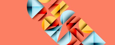 Çemberler ve üçgenlerin kesiştiği soyut geometrik desen. Yüksek kontrastlı kompozisyon derinlik yaratır ve dinamik, modern estetik