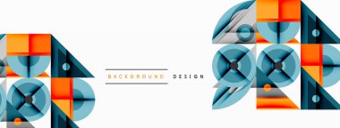 Keskin açılı dinamik geometrik bileşim, dairesel biçimler ve eğim renkleri