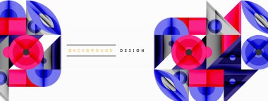 Kesişen şekiller, daireler, üçgenler ve gradyanlar ile geometrik soyut bileşim, canlı renkleri ve dinamik karşıtlıkları harmanlayarak modern, geleceksel bir görsel tasarım yaratmak için