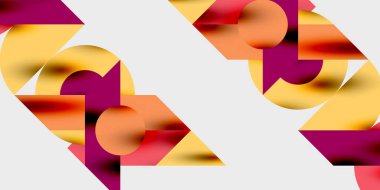 Dinamik geometrik bir kompozisyonda daireler, çizgiler ve üçgenler içeren modern soyut bir arkaplan. Tarz, teknoloji veya yaratıcı temalı tasarımlar için mükemmel.