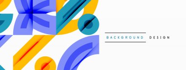 Dairesel ve yuvarlak elementlerin yer aldığı soyut geometrik arkaplan. Kalın kontrast, pürüzsüz gradyanlar, dinamik kompozisyon, fütüristik stil