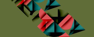 Çemberler ve üçgenlerin kesiştiği soyut geometrik desen. Yüksek kontrastlı kompozisyon derinlik yaratır ve dinamik, modern estetik