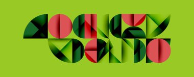 Katmanlı gradyan şekilli soyut geometrik arkaplan dinamik desenler oluşturuyor. Üst üste binen yarı daireler ve üçgenler derinlik ve karşıtlık yaratır