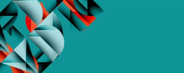 Çemberler ve üçgenlerin kesiştiği soyut geometrik desen. Yüksek kontrastlı kompozisyon derinlik yaratır ve dinamik, modern estetik