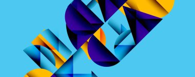 Çemberler ve üçgenlerin kesiştiği soyut geometrik desen. Yüksek kontrastlı kompozisyon derinlik yaratır ve dinamik, modern estetik