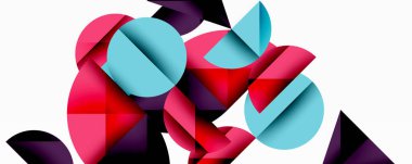 Çemberler ve üçgenlerin kesiştiği soyut geometrik desen. Yüksek kontrastlı kompozisyon derinlik yaratır ve dinamik, modern estetik